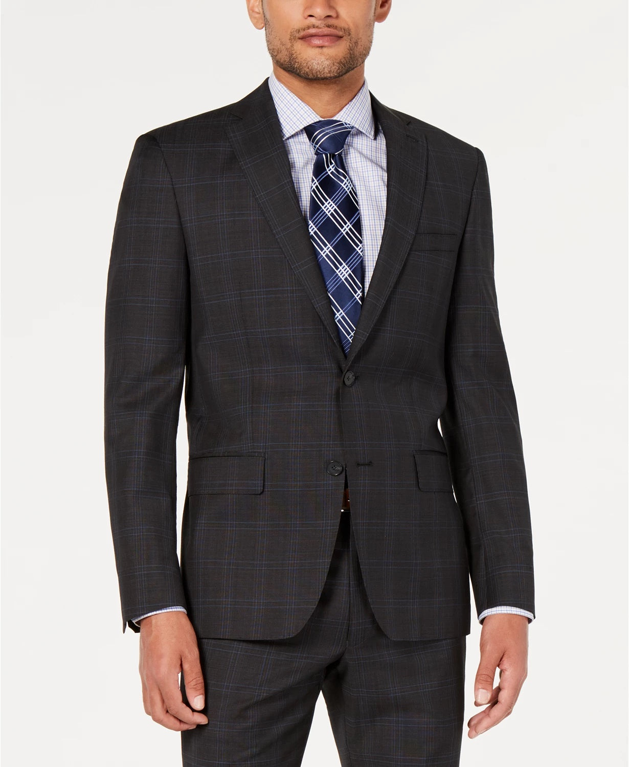 Jaqueta de lã DKNY Modern-Fit masculina, cinza, tamanho 42