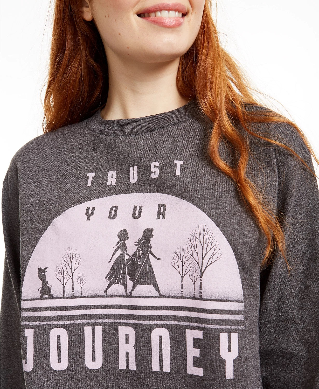 Camiseta gráfica de manga comprida Mad Engine Disney Juniors' Frozen Journey, tamanho médio, carvão