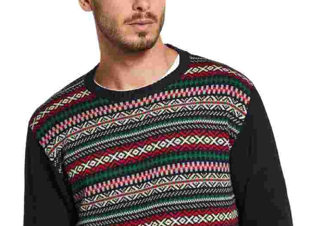 Suéter de malha masculino vintage, à prova de intempéries, estampado, azul marinho, manga comprida, gola redonda, tamanho médio