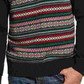 Suéter de malha masculino vintage, à prova de intempéries, estampado, azul marinho, manga comprida, gola redonda, tamanho médio