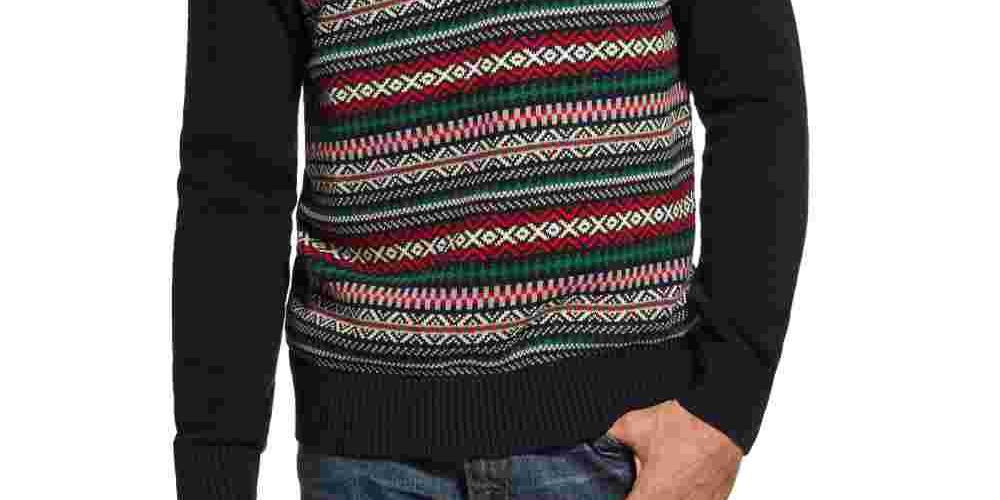 Suéter de malha masculino vintage, à prova de intempéries, estampado, azul marinho, manga comprida, gola redonda, tamanho médio