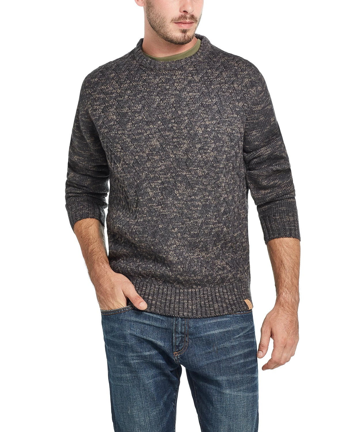 Suéter vintage masculino à prova de intempéries em ponto cruz bege tamanho extragrande