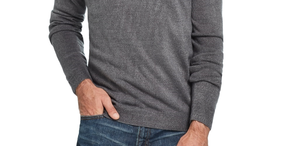 Suéter masculino vintage à prova de intempéries com zíper de um quarto e toque suave, cinza, tamanho extragrande