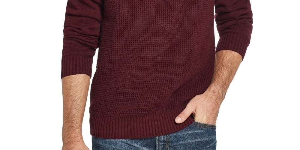 Suéter masculino vintage à prova de intempéries com zíper e meia gola em malha waffle, vermelho, tamanho XX-G