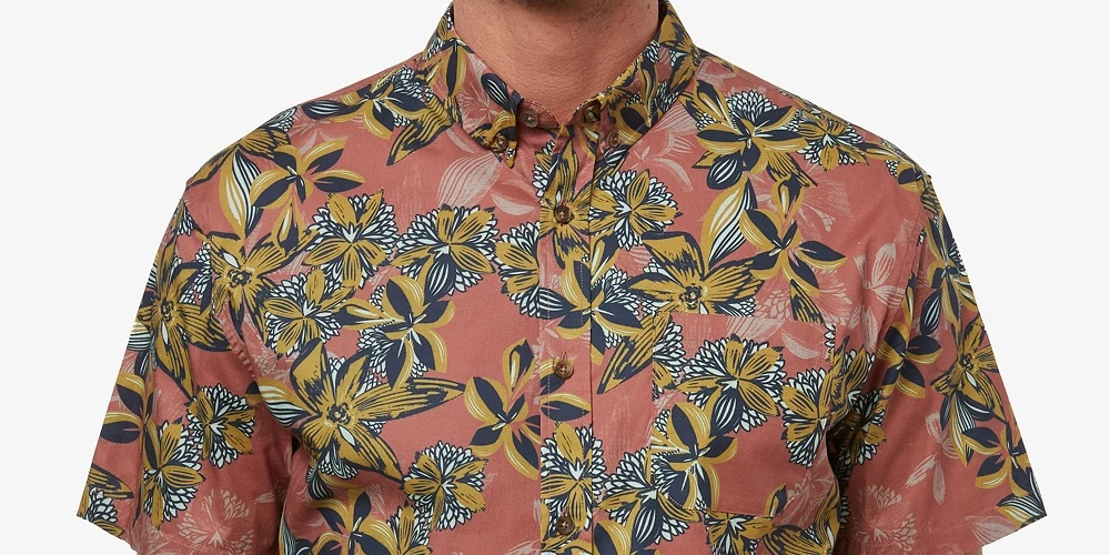 Camisa de manga curta masculina Jack O'Neill Hawaiian Dreams marrom tamanho XX-G