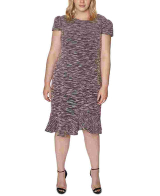 Vestido Betsey Johnson Feminino com Zíper, Manga Curta, Decote Redondo Abaixo do Joelho, Ajuste Flare, Cinza, Tamanho 22W