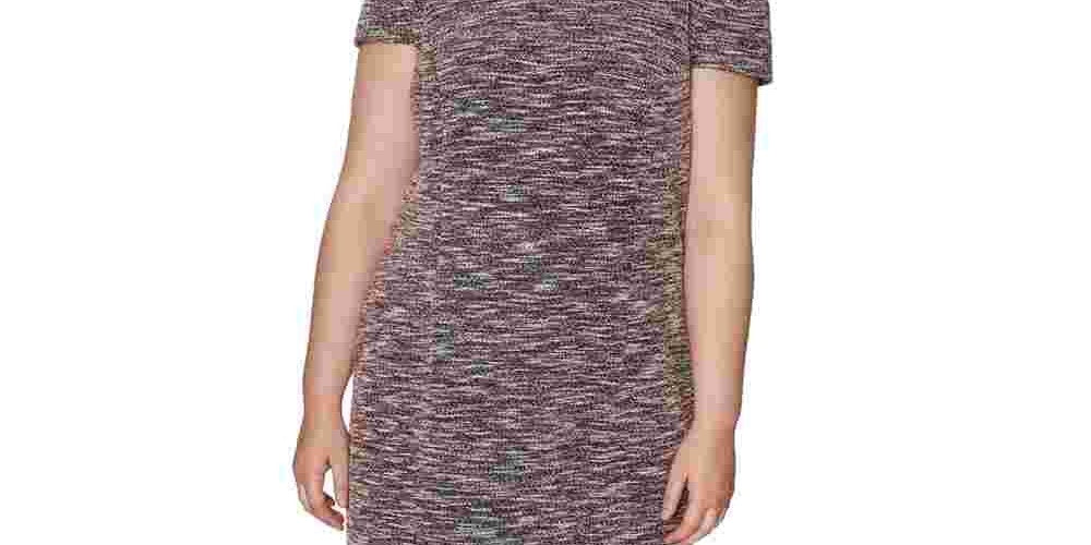 Vestido Betsey Johnson Feminino com Zíper, Manga Curta, Decote Redondo Abaixo do Joelho, Ajuste Flare, Cinza, Tamanho 22W
