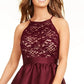 Vestido formal longo com alças finas e decote halter, cor esmeralda, tamanho 15, feminino, vermelho
