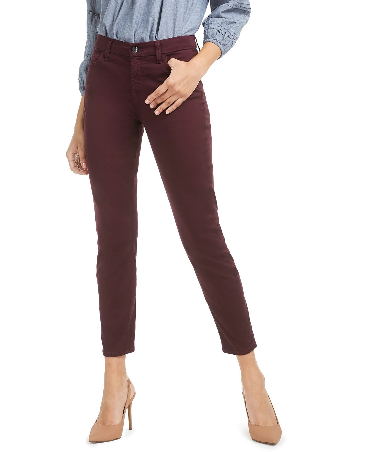 Calça jeans skinny feminina JEN7 by 7 For All Mankind, de cetim, bege escuro, tamanho 10