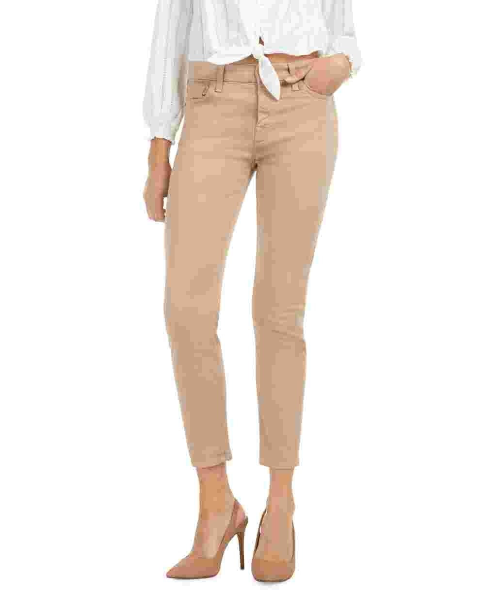 Calça jeans skinny feminina JEN7 by 7 For All Mankind, de cetim, bege escuro, tamanho 2