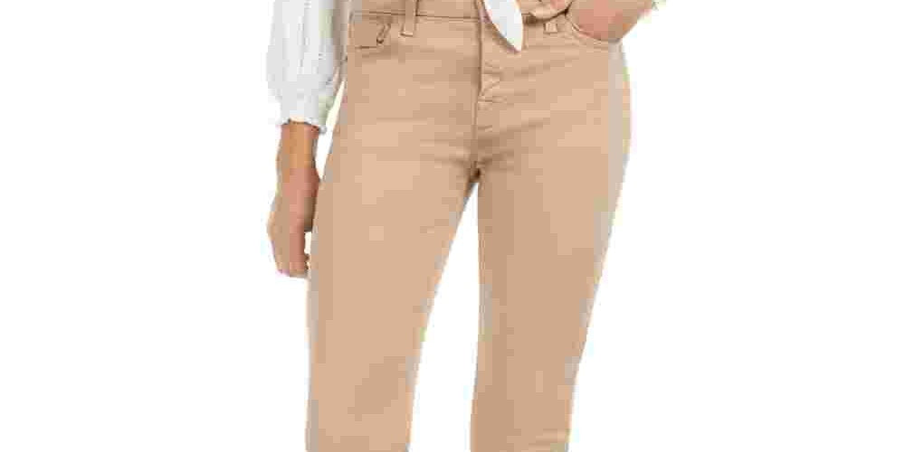 Calça jeans skinny feminina JEN7 by 7 For All Mankind, de cetim, bege escuro, tamanho 2