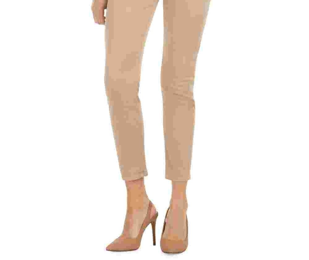 Calça jeans skinny feminina JEN7 by 7 For All Mankind, de cetim, bege escuro, tamanho 2