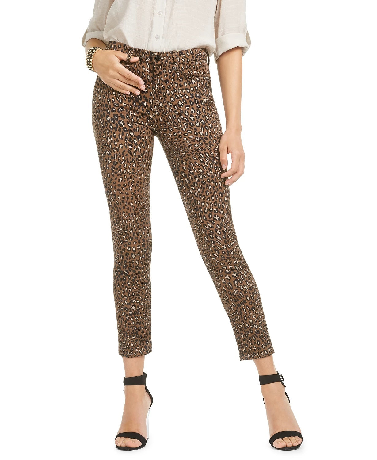 Calça jeans skinny feminina Jen 7 by 7 For All Mankind com estampa animal, bege, tamanho 2