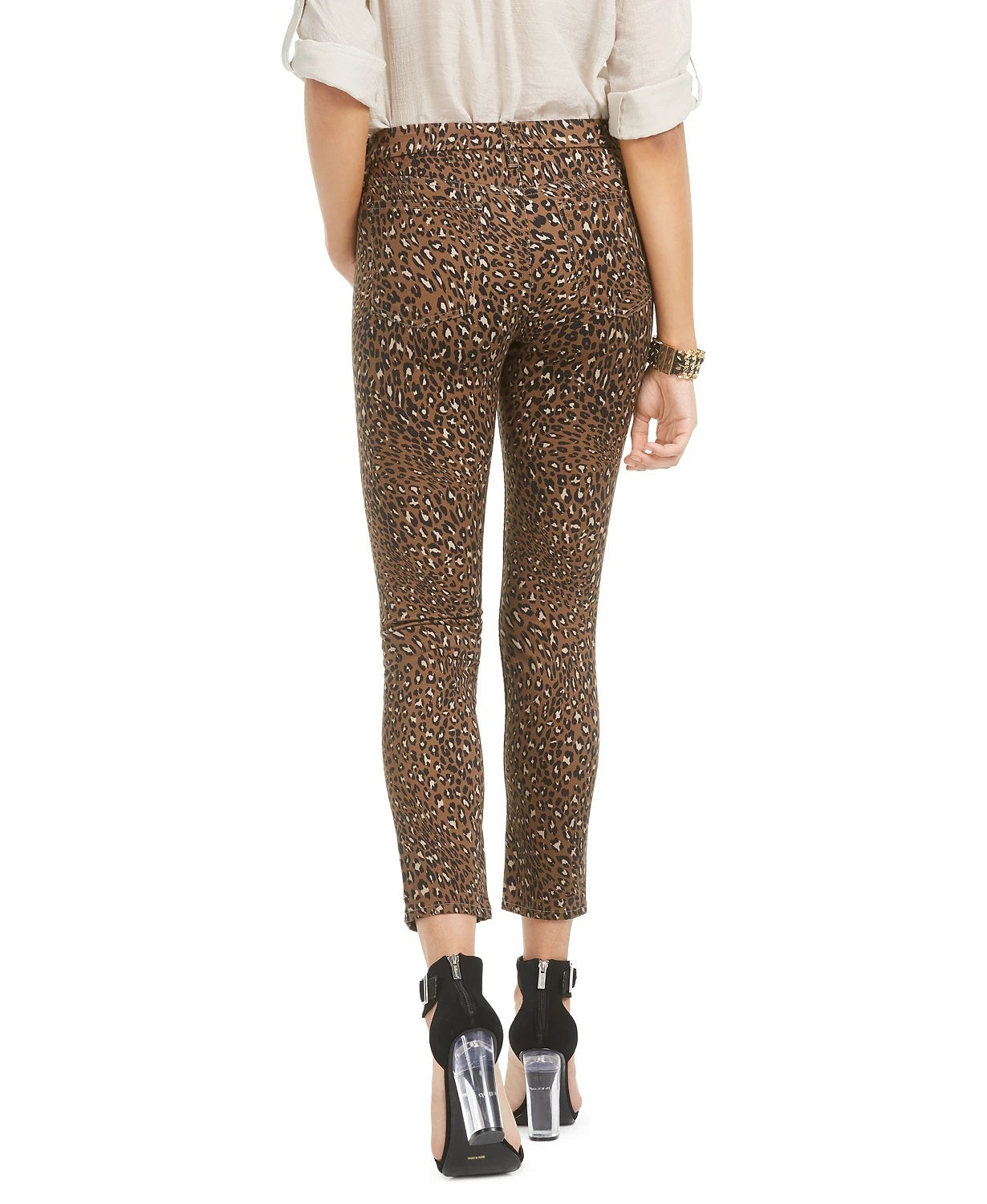 Calça jeans skinny feminina Jen 7 by 7 For All Mankind com estampa animal, bege, tamanho 2