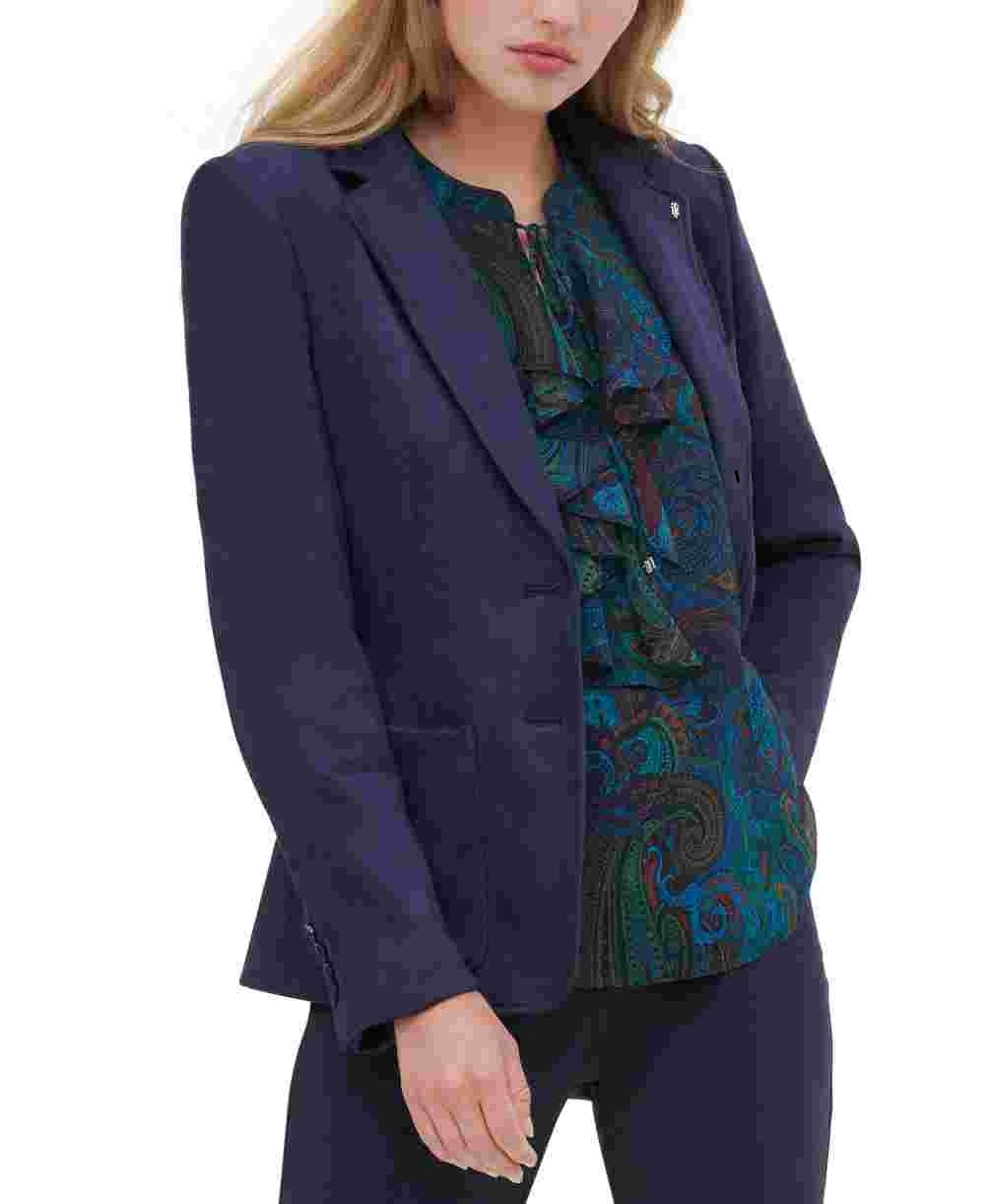 Blazer Tommy Hilfiger Feminino Camurça Sintética Lapela Entalhada Azul Tamanho 16