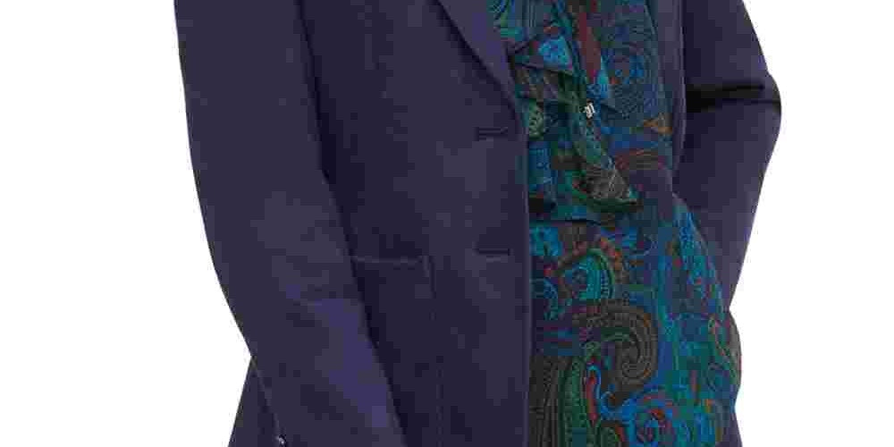 Blazer Tommy Hilfiger Feminino Camurça Sintética Lapela Entalhada Azul Tamanho 16