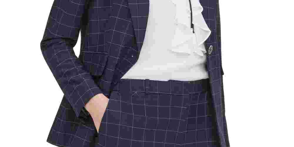 Tommy Hilfiger Blazer Feminino com Estampa de Janela e Botão Único Azul Tamanho 4