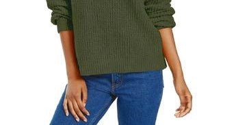 Suéter Hippie Rose Junior Chenille com decote em V, verde, tamanho grande