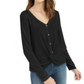 Blusa Hippie Rose Junior com botões frontais e torcidos, preta, tamanho X-S