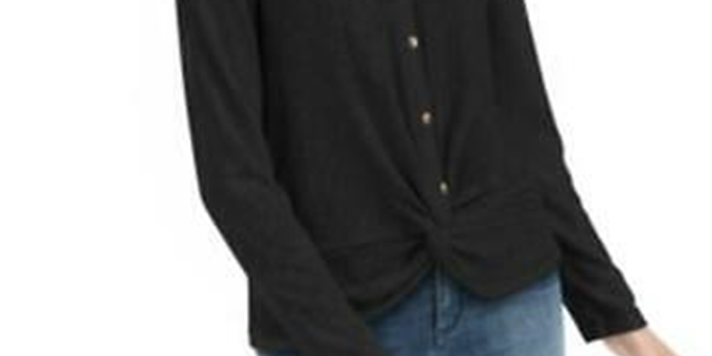 Blusa Hippie Rose Junior com botões frontais e torcidos, preta, tamanho X-S