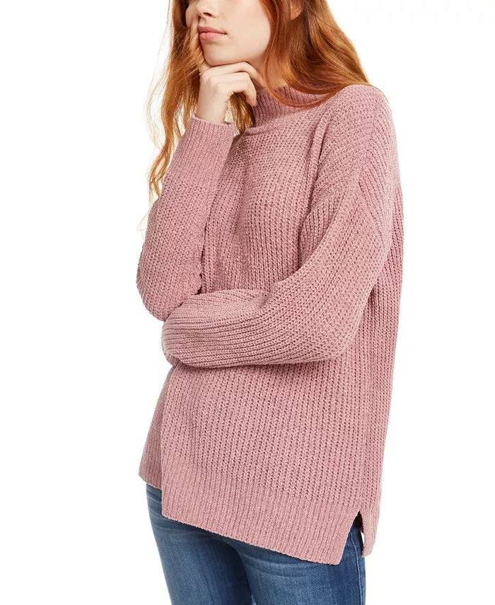 Suéter Hippie Rose Juniors de gola alta em chenille, roxo, tamanho pequeno