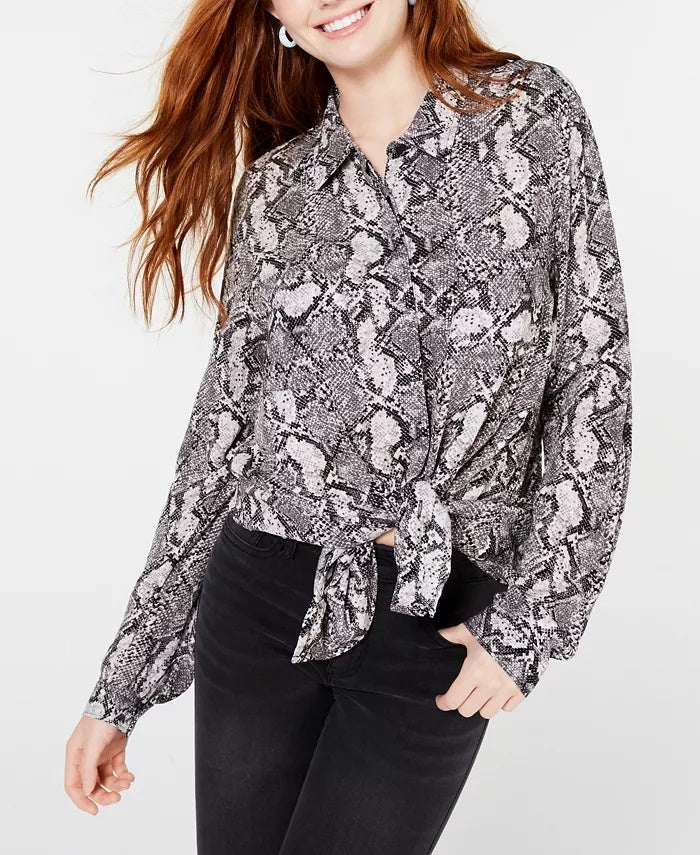 Camisa utilitária estampada Hippie Rose Juniors, tamanho P, prata