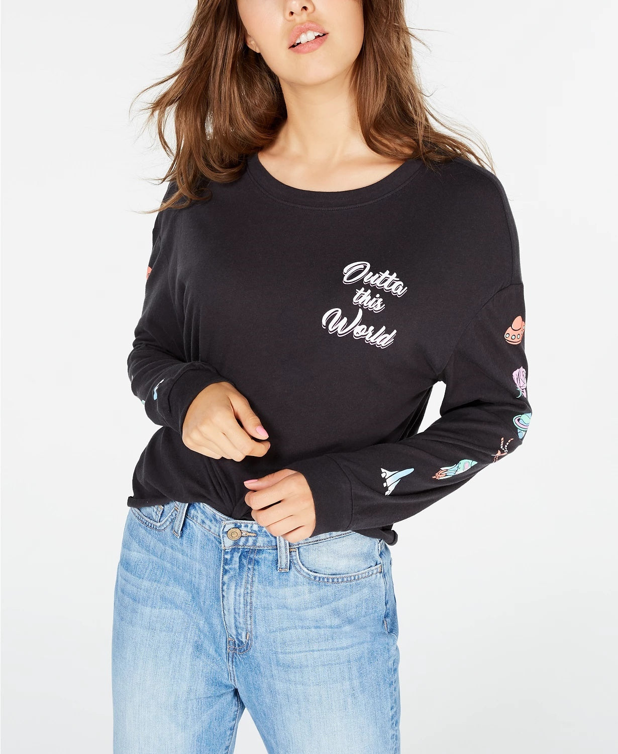 Camiseta estampada Space Space do Rebellious One Juniors, cor carvão, tamanho extragrande