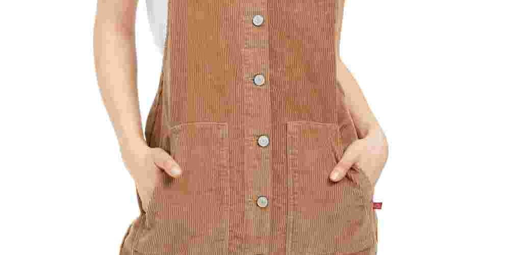 Vestido de veludo cotelê de algodão feminino Dickies tamanho grande
