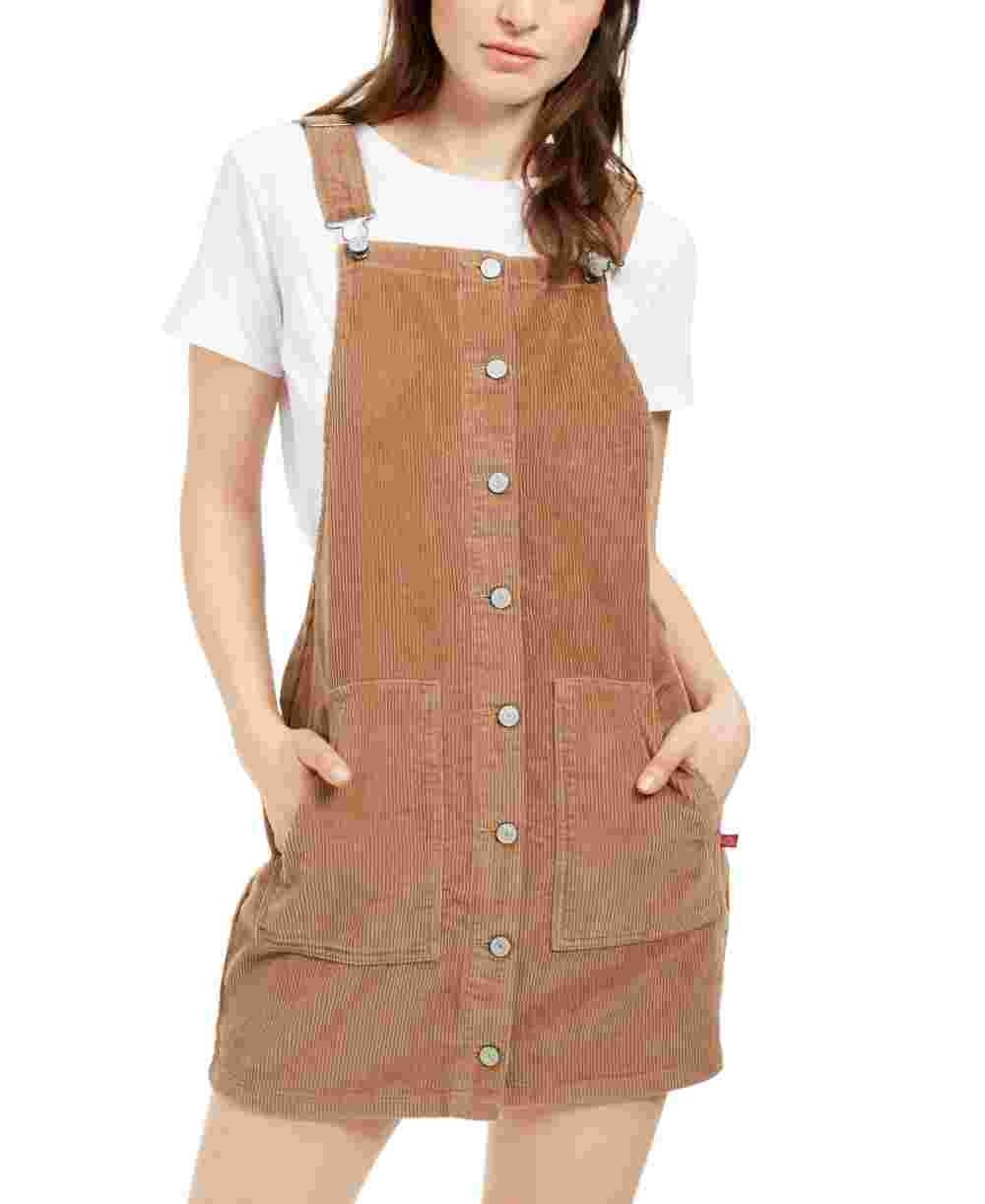 Vestido de veludo cotelê feminino Dickies marrom cacau tamanho médio