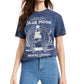 Camiseta feminina vintage de algodão com estampa de lua azul tamanho X-S