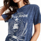 Camiseta feminina vintage de algodão com estampa de lua azul tamanho X-S
