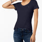 Camiseta feminina Tommy Hilfiger de algodão com decote redondo, tamanho grande, azul-marinho