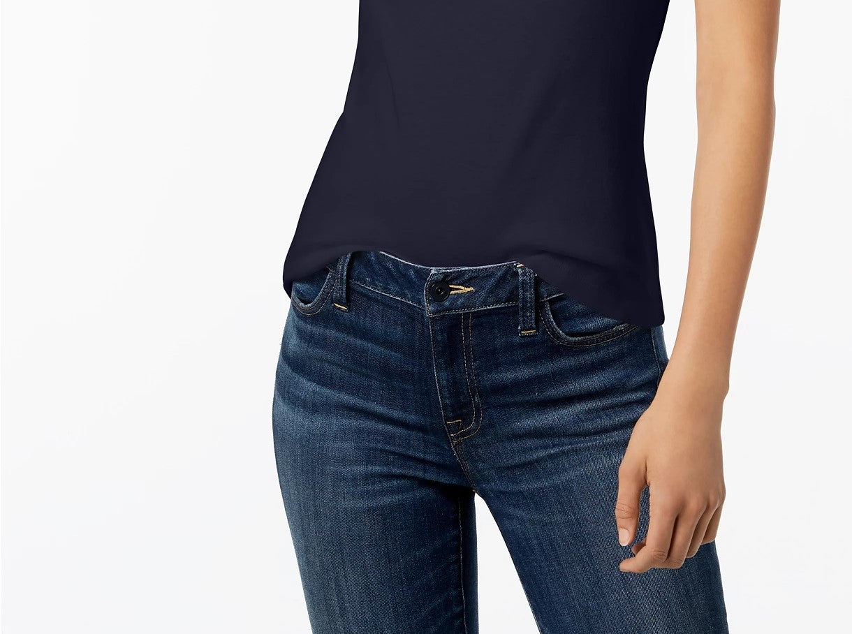 Camiseta feminina Tommy Hilfiger de algodão com decote redondo, tamanho grande, azul-marinho