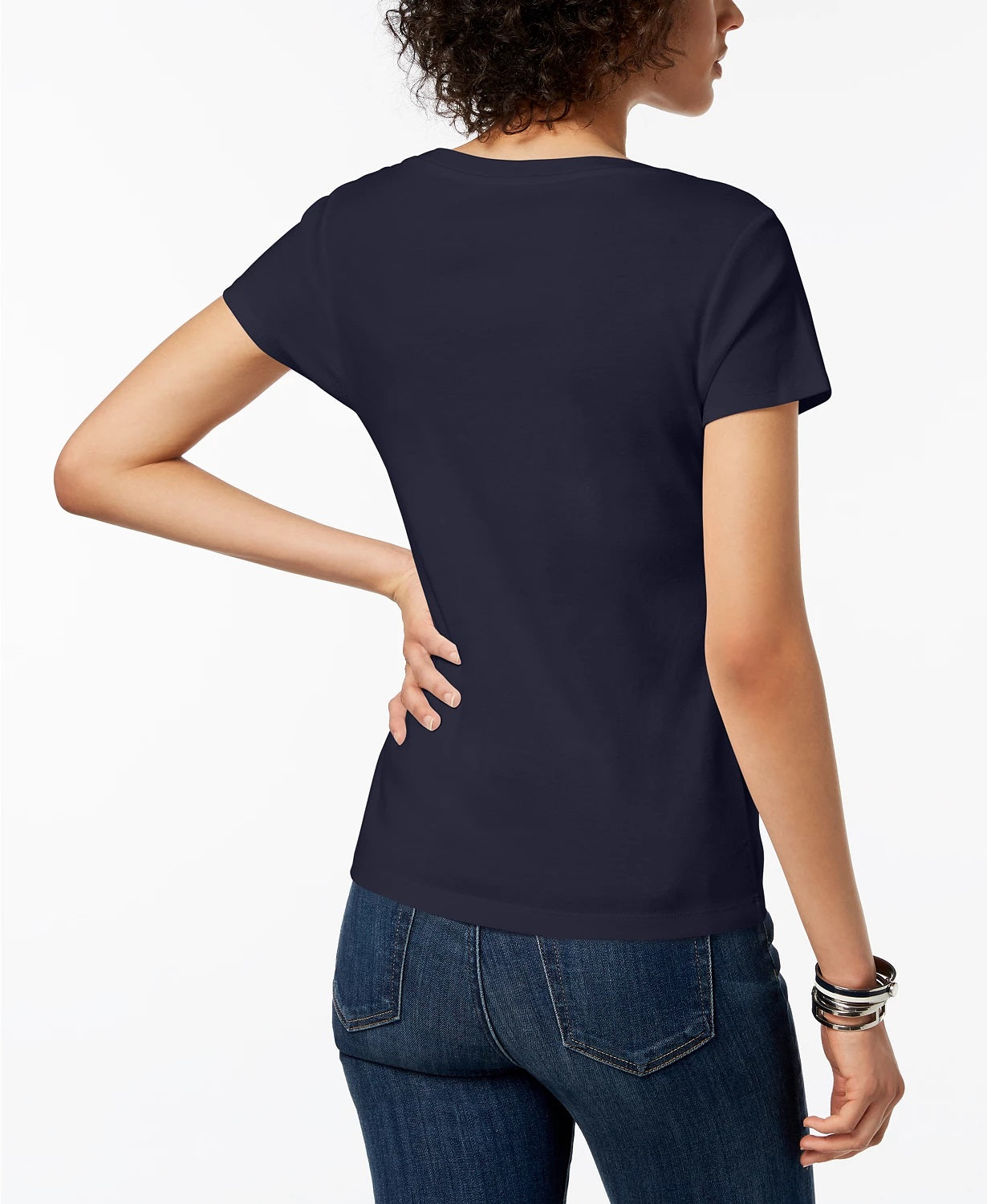 Camiseta feminina Tommy Hilfiger de algodão com decote redondo, tamanho grande, azul-marinho