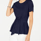 Tommy Hilfiger Blusa Feminina Manga Curta Amarrada na Frente Azul Tamanho Médio