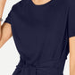 Tommy Hilfiger Blusa Feminina Manga Curta Amarrada na Frente Azul Tamanho Médio