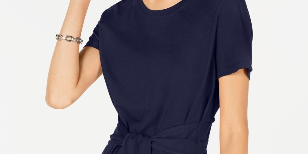 Tommy Hilfiger Blusa Feminina Manga Curta Amarrada na Frente Azul Tamanho Médio