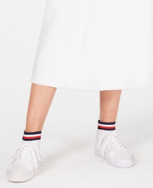 Saia midi feminina Tommy Hilfiger Denim, branca, tamanho 2
