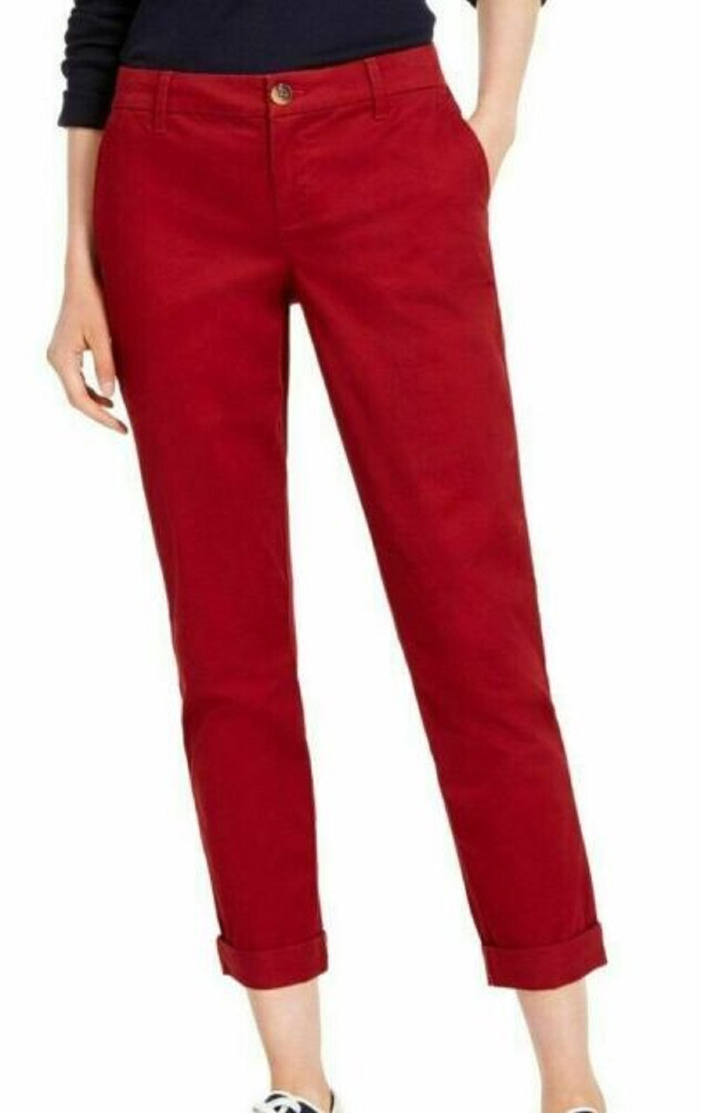 Calça reta feminina Tommy Hilfiger com zíper, vermelha, tamanho 14