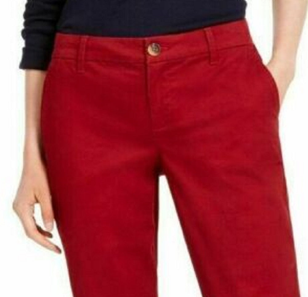 Calça reta feminina Tommy Hilfiger com zíper, vermelha, tamanho 14