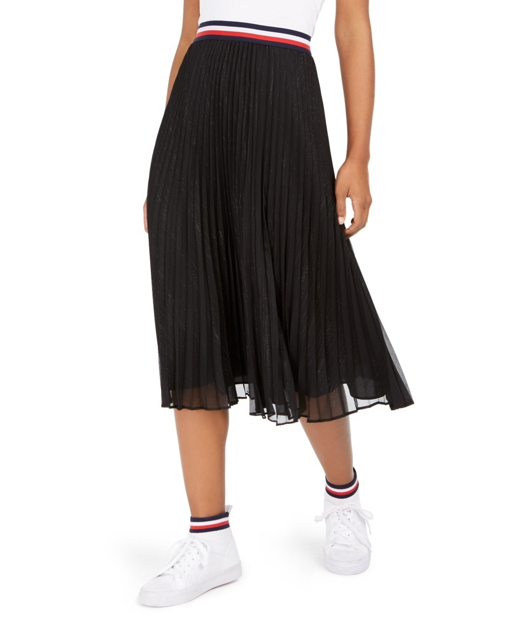 Tommy Hilfiger Saia Midi Plissada Metálica Feminina Preta Tamanho P