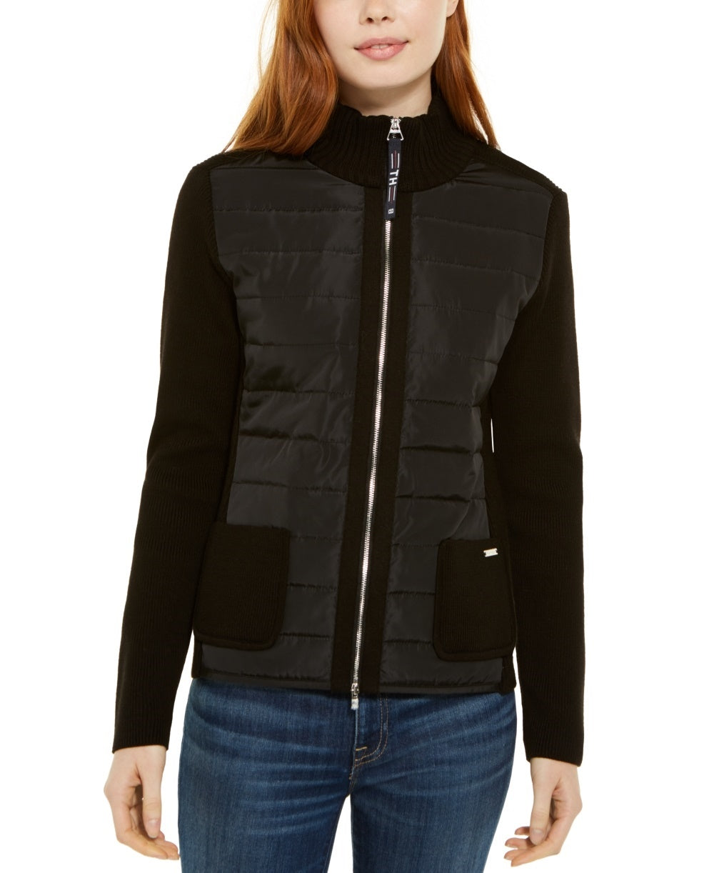 Jaqueta feminina Tommy Hilfiger Puffer-Front, preta, tamanho P
