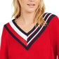 Suéter listrado com decote em V feminino Tommy Hilfiger, vermelho, tamanho GG