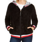 Tommy Hilfiger Moletom com capuz feminino Faux-Sherpa, preto, tamanho médio