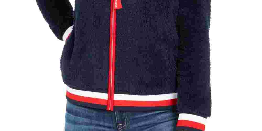 Tommy Hilfiger Moletom com capuz feminino Faux-Sherpa, azul-marinho, tamanho pequeno