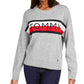 Tommy Hilfiger Suéter feminino com gola redonda e blocos de cores, cinza, tamanho médio