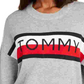 Tommy Hilfiger Suéter feminino com gola redonda e blocos de cores, cinza, tamanho médio