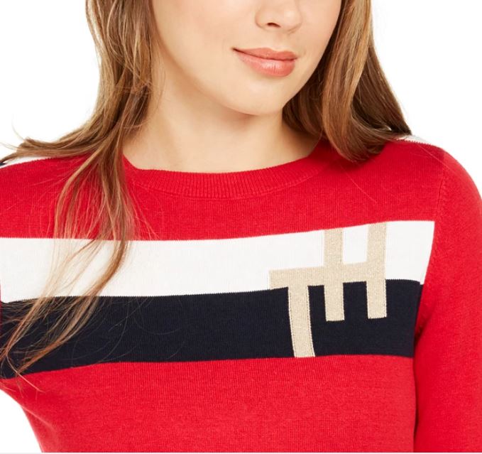 Tommy Hilfiger Suéter Listrado Colorblocked Feminino Vermelho Tamanho X-G