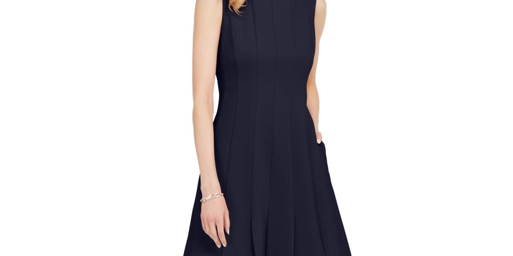 Vestido plissado feminino Jessica Howard Petite Fit &amp; Flare, azul marinho, tamanho 10 P