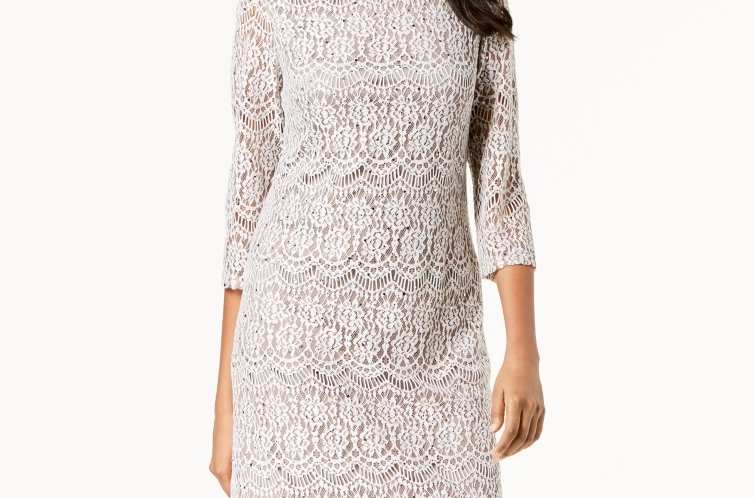 Vestido de renda feminino Jessica Howard, bege, tamanho 12, pequeno